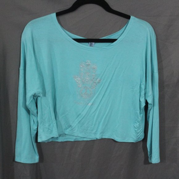 Tshirt, cropped, 3/4 Sleeve, silver design (peace sign, Shakti Shahti) - Picture 1 of 3